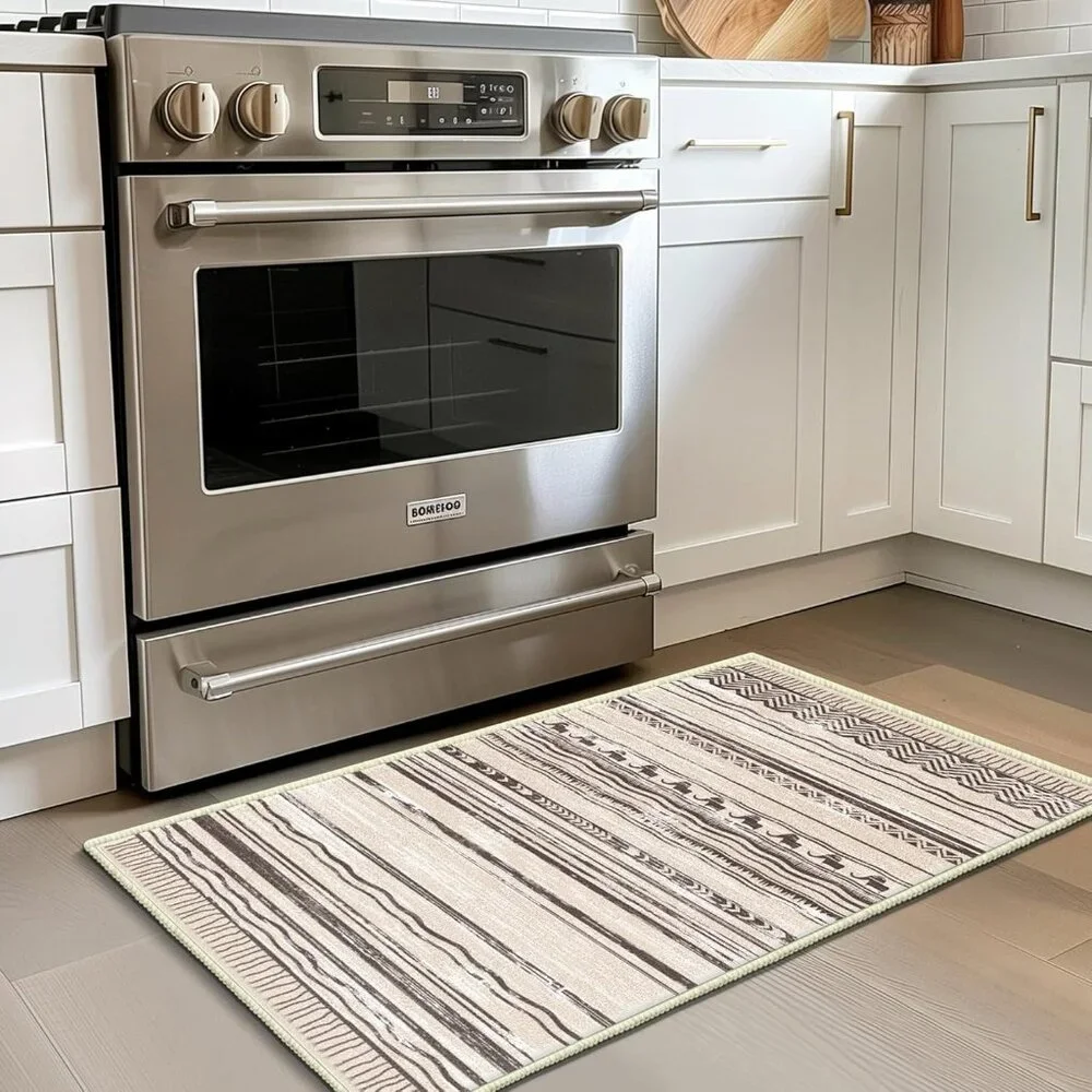 Area Rug 2'x3' Machine Washable Door Mat Bathroom Boho Gray Low Pile Non Slip